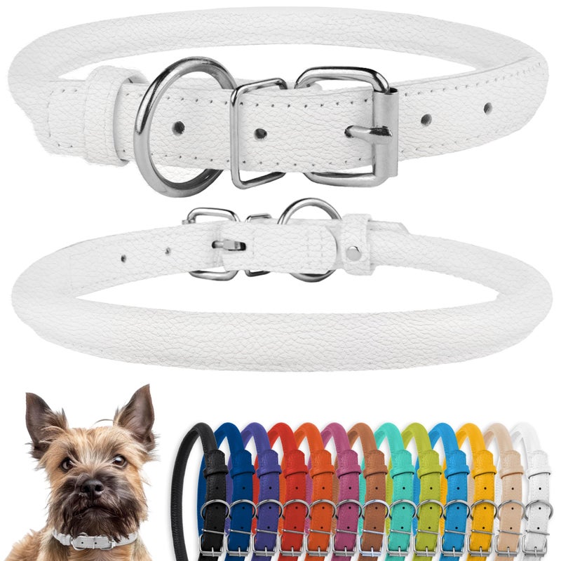 CollarDirect Rolled Leather Dog Collar, Soft Padded Round Puppy Collar, Handmade Genuine Leather Collar Dog Small Large Cat Collars 13 Colors (6 Inch, White Textured) - Image 1